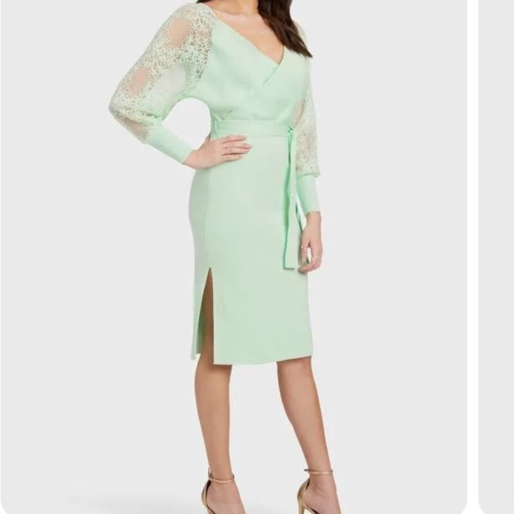 Bebe Women's Lace Detail Sweater Midi Dress - Sea Green -V cleavage‎ V back Sz L